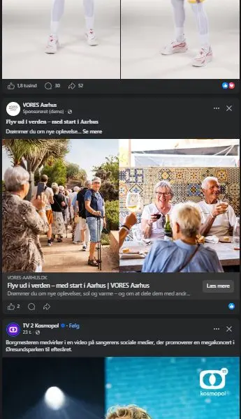 Vores Aarhus' annonce mellem andre opslag i et Facebook-feed